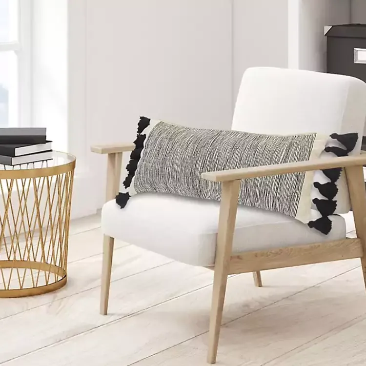 Online Black and White Striped Lumbar Pillow with Tassels Pillows