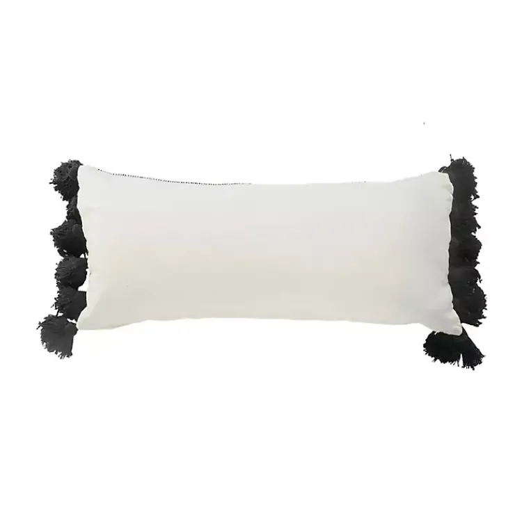 Online Black and White Striped Lumbar Pillow with Tassels Pillows