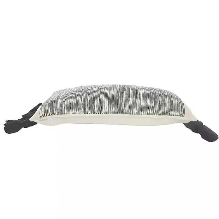 Online Black and White Striped Lumbar Pillow with Tassels Pillows