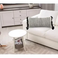 Online Black and White Striped Lumbar Pillow with Tassels Pillows