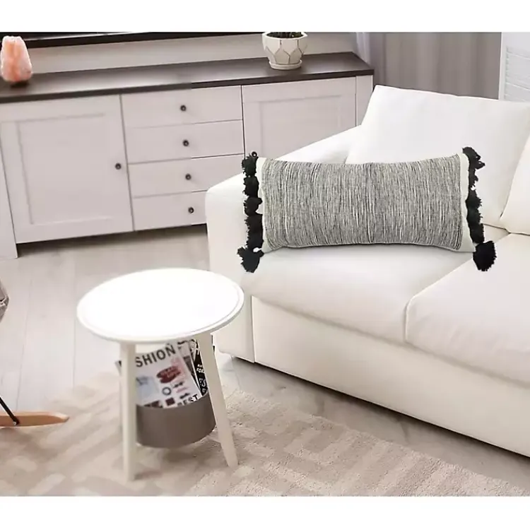 Online Black and White Striped Lumbar Pillow with Tassels Pillows