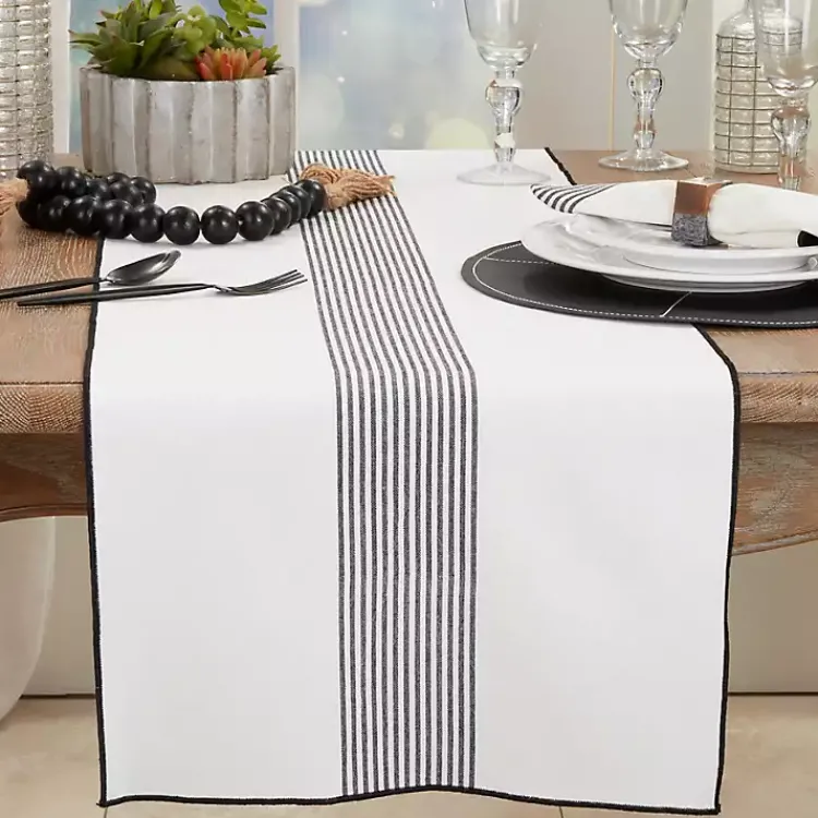 Kirklands Home Table Linens|Black and White Striped Table Runner