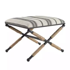 Kirklands Home Benches & Ottomans|Black and White Striped Upholstered Ottoman