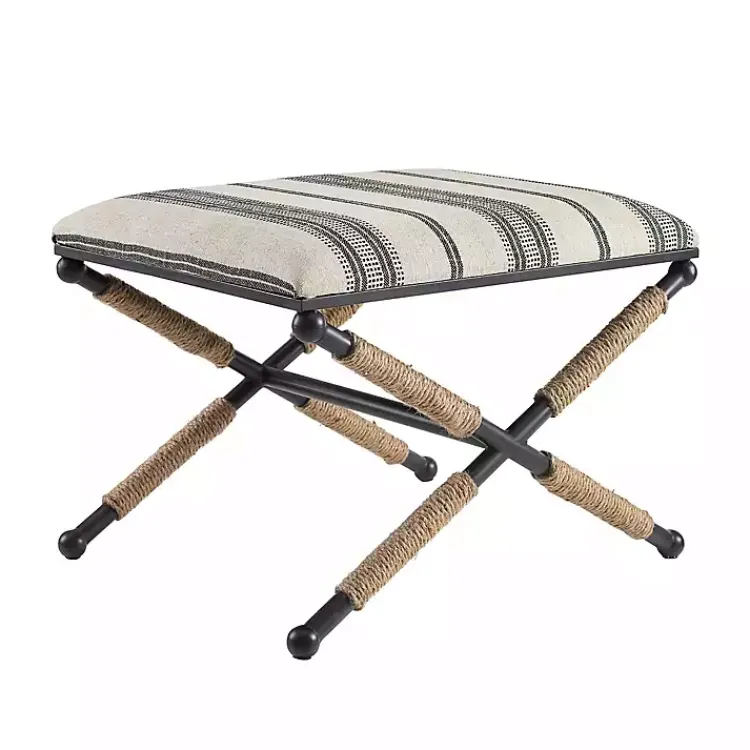 Kirklands Home Benches & Ottomans|Black and White Striped Upholstered Ottoman