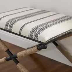 Kirklands Home Benches & Ottomans|Black and White Striped Upholstered Ottoman