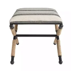 Kirklands Home Benches & Ottomans|Black and White Striped Upholstered Ottoman