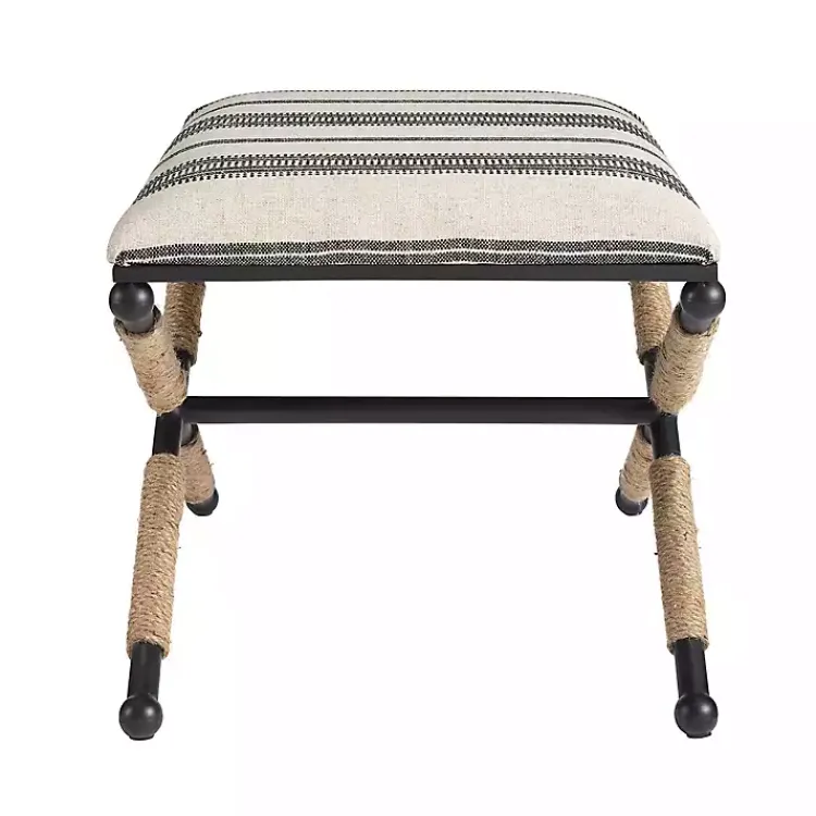 Kirklands Home Benches & Ottomans|Black and White Striped Upholstered Ottoman