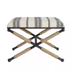 Kirklands Home Benches & Ottomans|Black and White Striped Upholstered Ottoman