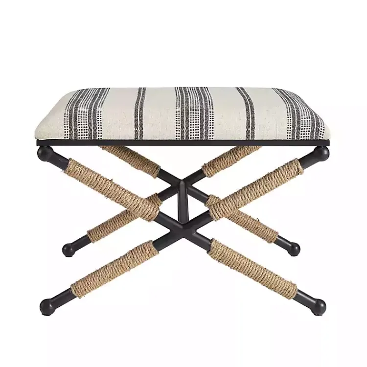 Kirklands Home Benches & Ottomans|Black and White Striped Upholstered Ottoman