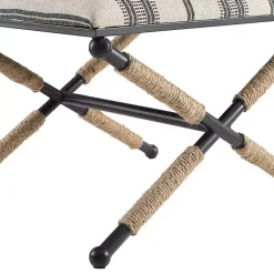 Kirklands Home Benches & Ottomans|Black and White Striped Upholstered Ottoman