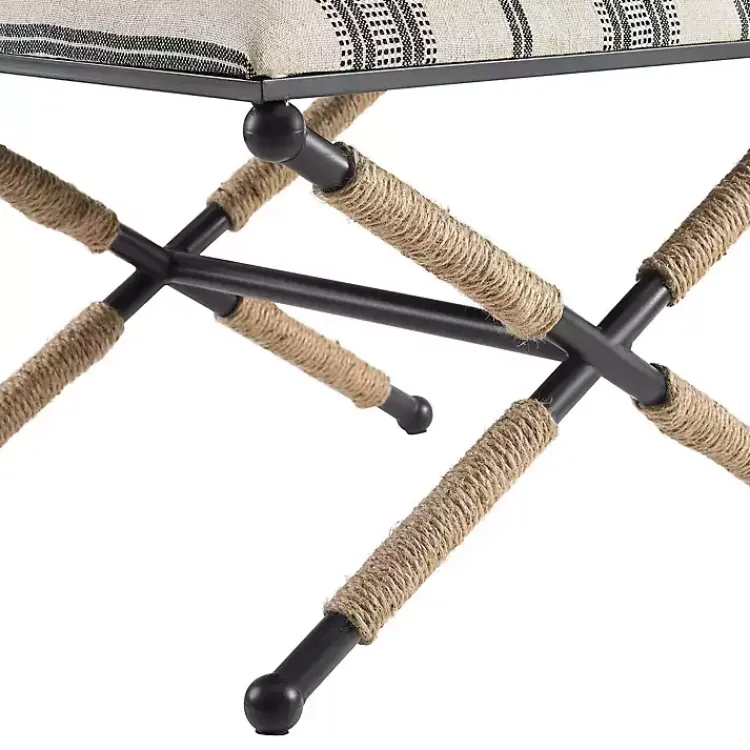 Kirklands Home Benches & Ottomans|Black and White Striped Upholstered Ottoman