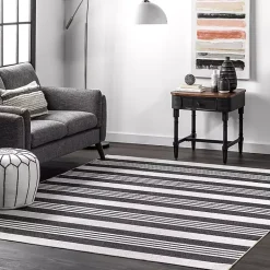 Kirklands Home Area Rugs|Black and White Striped Washable Area Rug, 3x5