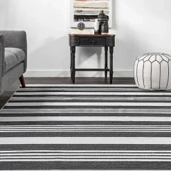 Kirklands Home Area Rugs|Black and White Striped Washable Area Rug, 3x5
