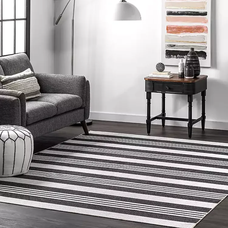 Kirklands Home Area Rugs|Black and White Striped Washable Area Rug, 4x6