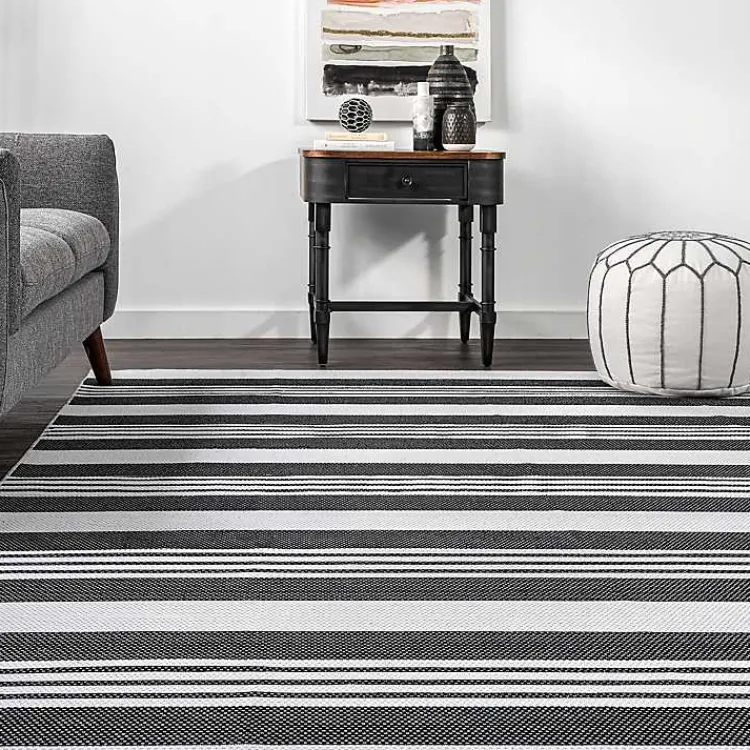 Kirklands Home Area Rugs|Black and White Striped Washable Area Rug, 4x6