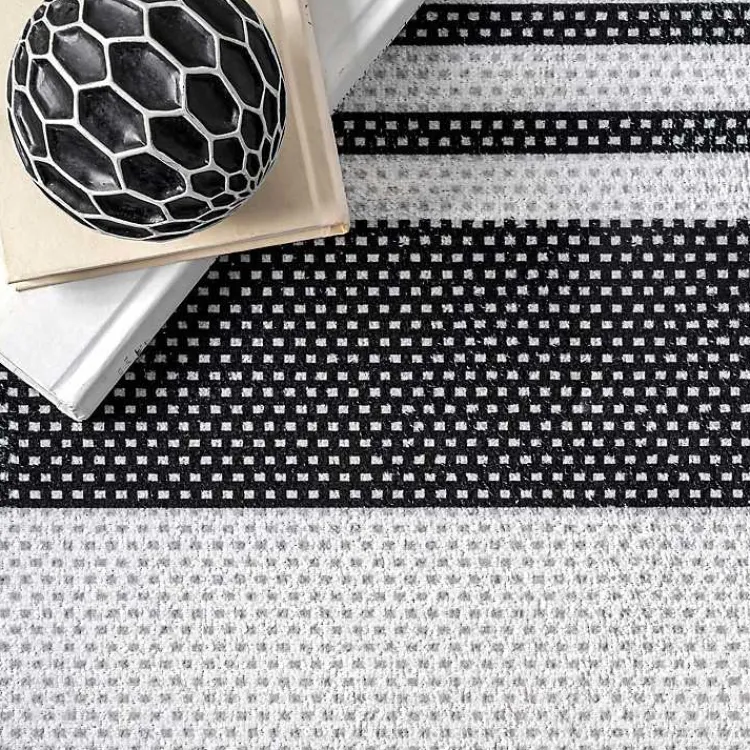Kirklands Home Area Rugs|Black and White Striped Washable Area Rug, 4x6