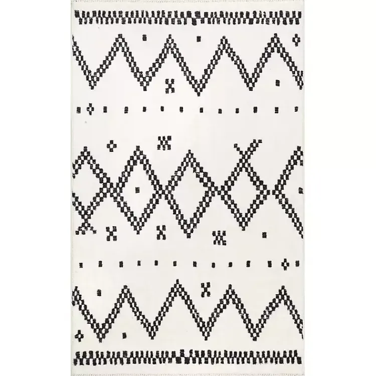 Kirklands Home Area Rugs|Black and White Tracy Fringed Area Rug, 5x8