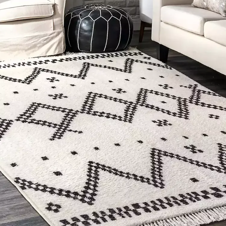 Kirklands Home Area Rugs|Black and White Tracy Fringed Area Rug, 5x8