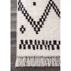 Kirklands Home Area Rugs|Black and White Tracy Fringed Area Rug, 5x8