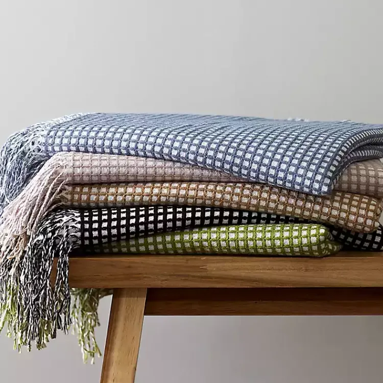 Hot and White Waffle Knit Fringe Throw Blankets & Throws