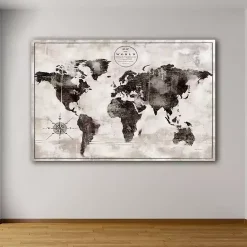 Kirklands Home Canvas Art|Black and White World Map Giclee Canvas Art Print