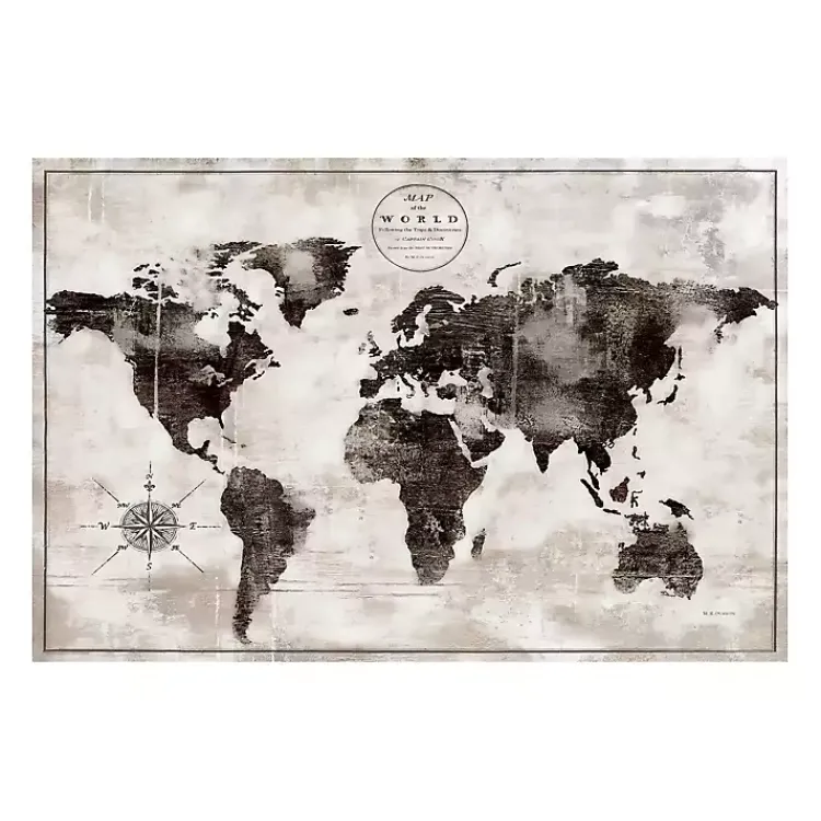 Kirklands Home Canvas Art|Black and White World Map Giclee Canvas Art Print