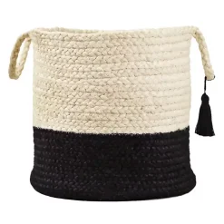 Hot Black and White Woven Basket with Tassel, 19 in. Baskets & Boxes