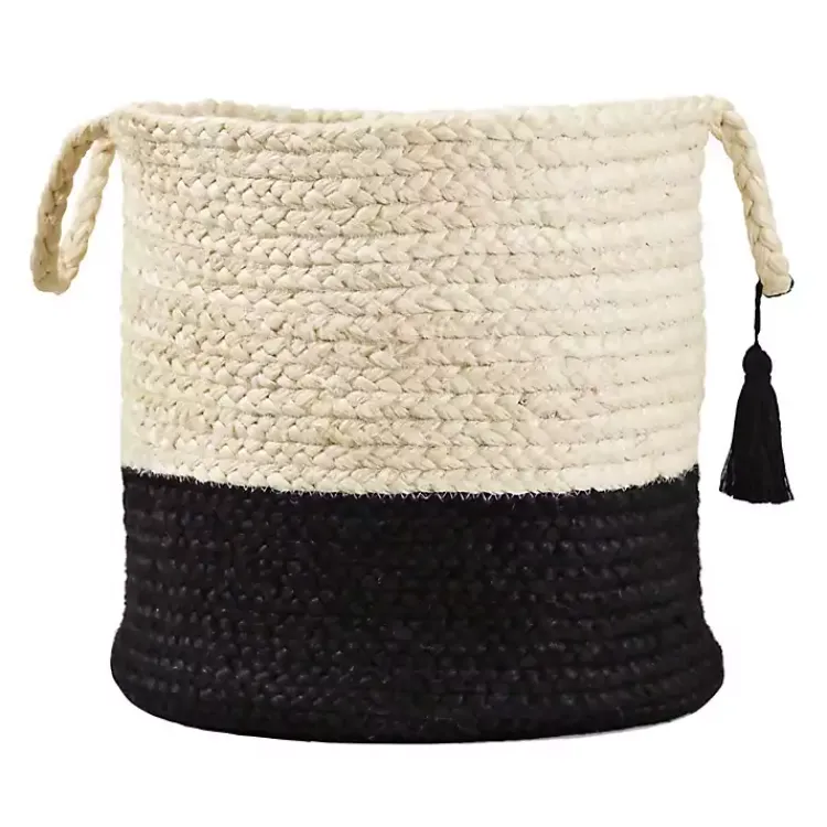 Hot Black and White Woven Basket with Tassel, 19 in. Baskets & Boxes