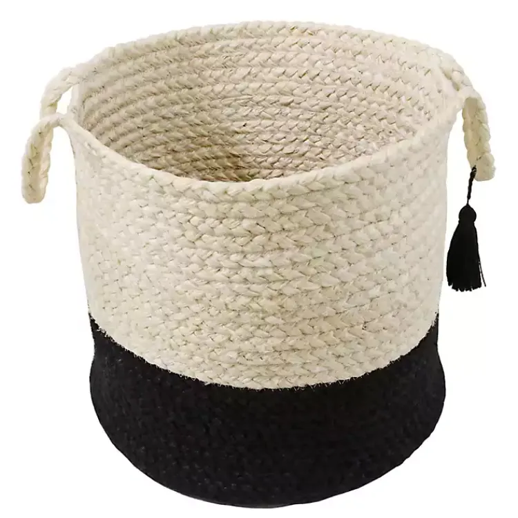 Hot Black and White Woven Basket with Tassel, 19 in. Baskets & Boxes