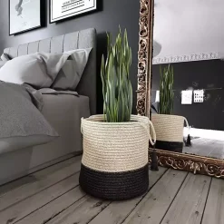 Hot Black and White Woven Basket with Tassel, 19 in. Baskets & Boxes