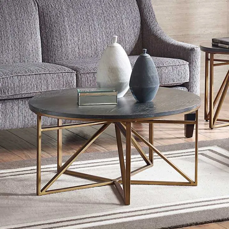 Kirklands Home Coffee Tables|Antique Bronze Kayden Round Coffee Table Black