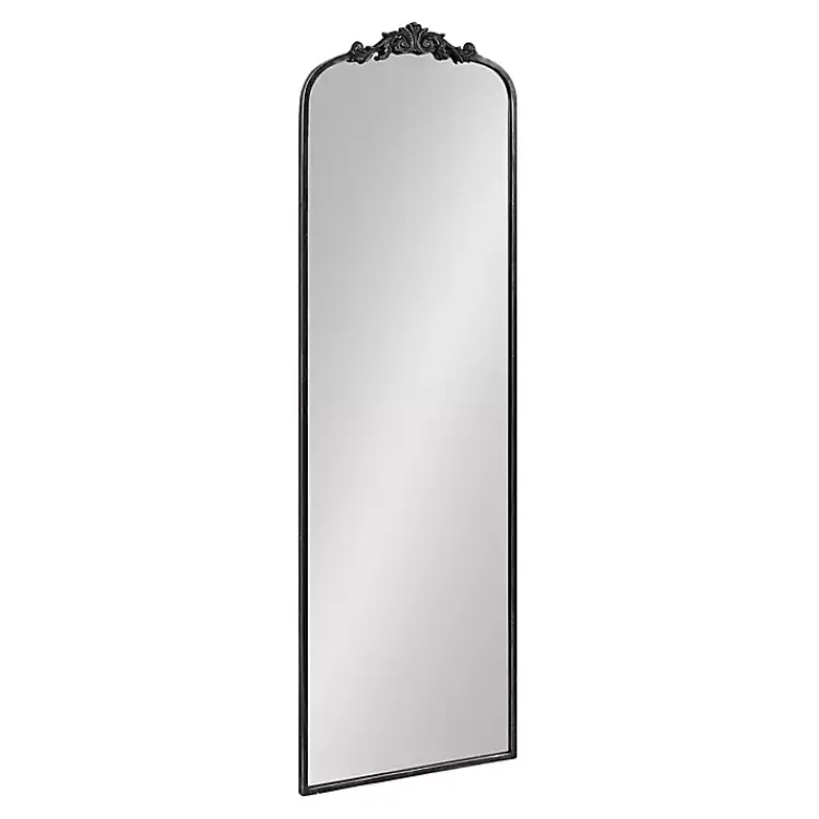 Kirklands Home Decorative Mirrors|Black Arch Ornate Crown Full Length Wall Mirror