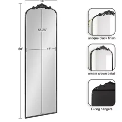 Kirklands Home Decorative Mirrors|Black Arch Ornate Crown Full Length Wall Mirror