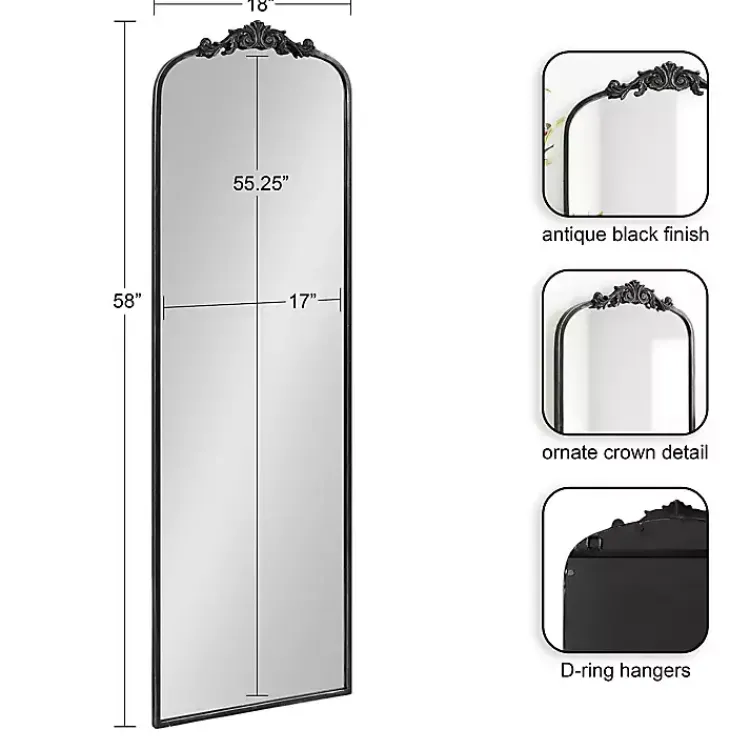 Kirklands Home Decorative Mirrors|Black Arch Ornate Crown Full Length Wall Mirror
