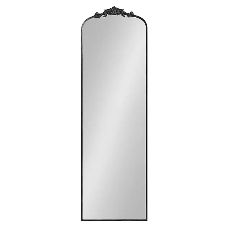 Kirklands Home Decorative Mirrors|Black Arch Ornate Crown Full Length Wall Mirror