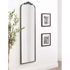 Kirklands Home Decorative Mirrors|Black Arch Ornate Crown Full Length Wall Mirror