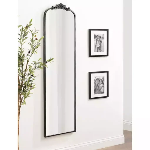 Kirklands Home Decorative Mirrors|Black Arch Ornate Crown Full Length Wall Mirror