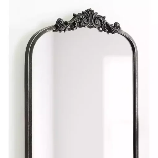 Kirklands Home Decorative Mirrors|Black Arch Ornate Crown Full Length Wall Mirror