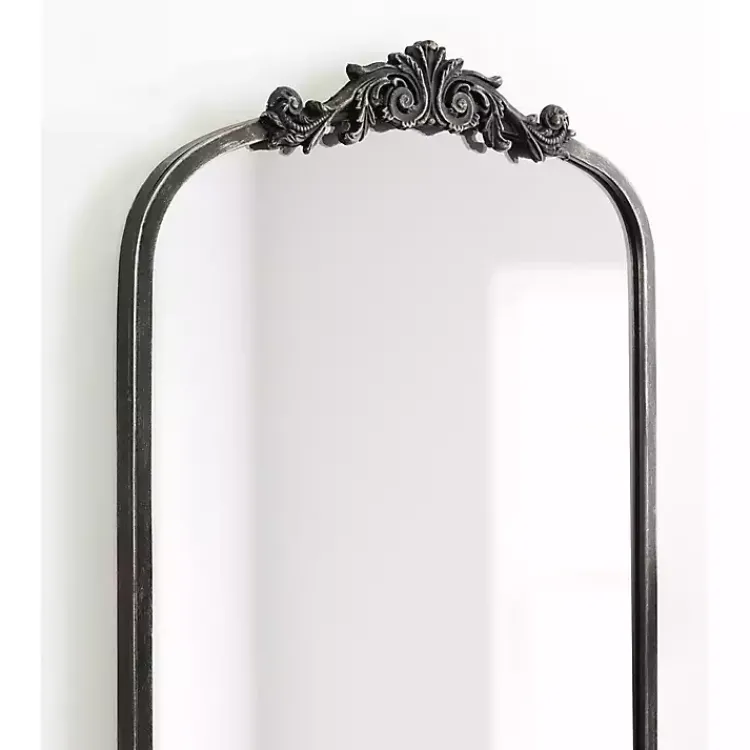 Kirklands Home Decorative Mirrors|Black Arch Ornate Crown Full Length Wall Mirror