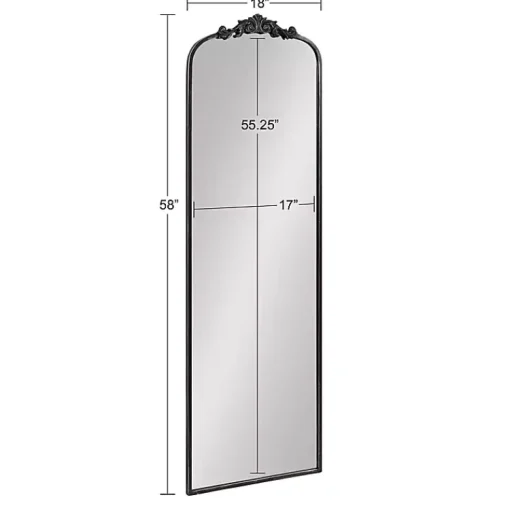 Kirklands Home Decorative Mirrors|Black Arch Ornate Crown Full Length Wall Mirror