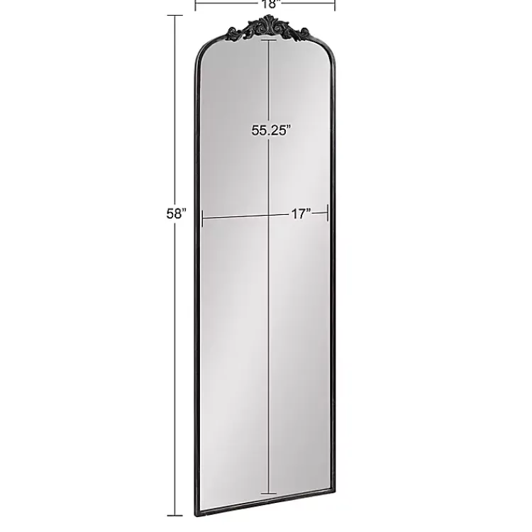Kirklands Home Decorative Mirrors|Black Arch Ornate Crown Full Length Wall Mirror