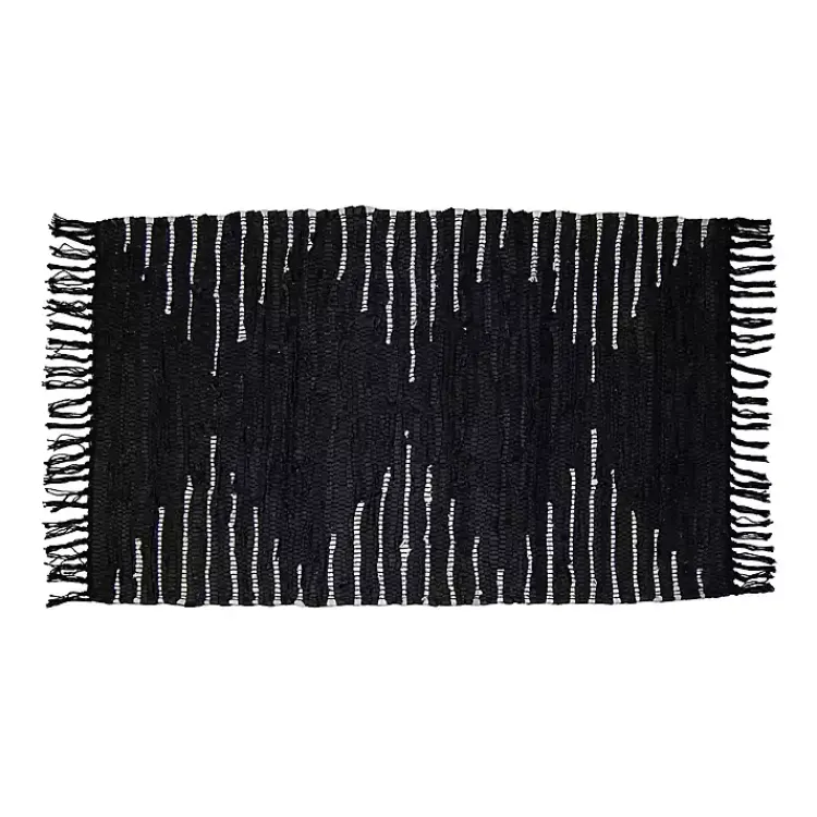 Kirklands Home Accent Rugs|Black Artisanal Leather Diamond Scatter Rug