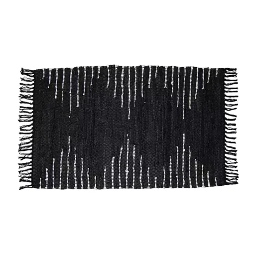 Kirklands Home Accent Rugs|Black Artisanal Leather Diamond Scatter Rug