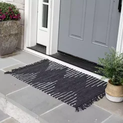 Kirklands Home Accent Rugs|Black Artisanal Leather Diamond Scatter Rug