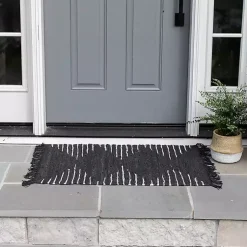 Kirklands Home Accent Rugs|Black Artisanal Leather Diamond Scatter Rug