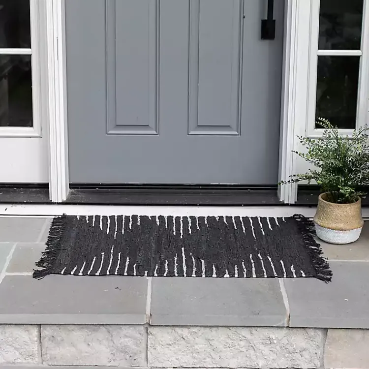 Kirklands Home Accent Rugs|Black Artisanal Leather Diamond Scatter Rug