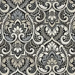 Kirklands Home Outdoor Cushions & Pillows|Aurora Damask Outdoor Pillow Black