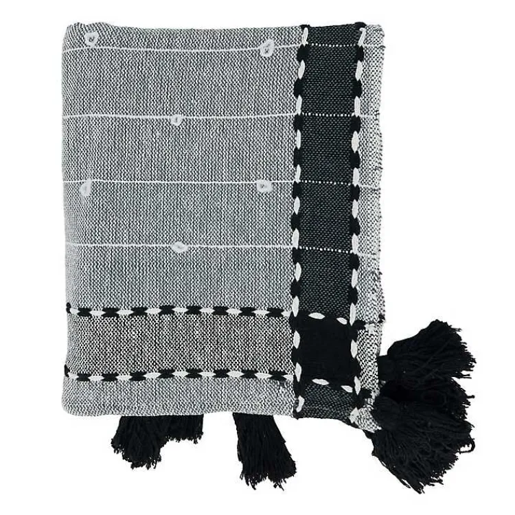 Discount Black Banded Tassel Edge Throw Blankets & Throws