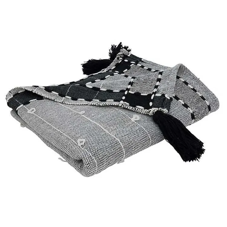 Discount Black Banded Tassel Edge Throw Blankets & Throws