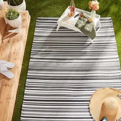 Kirklands Home Outdoor Rugs|Black Barcode Stripe Outdoor Area Rug, 4x6